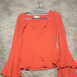 Band of Gypsies Coral Bell Sleeve Blouse